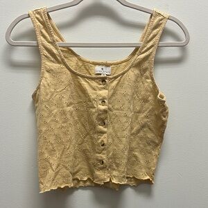 True Craft Yellow Eyelet Button Tank Top